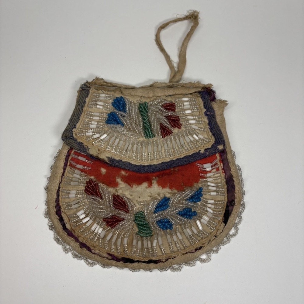 Late 1800s Iroquois Mohawk Beaded Hand Bag Floral Whimsy Native American Antique